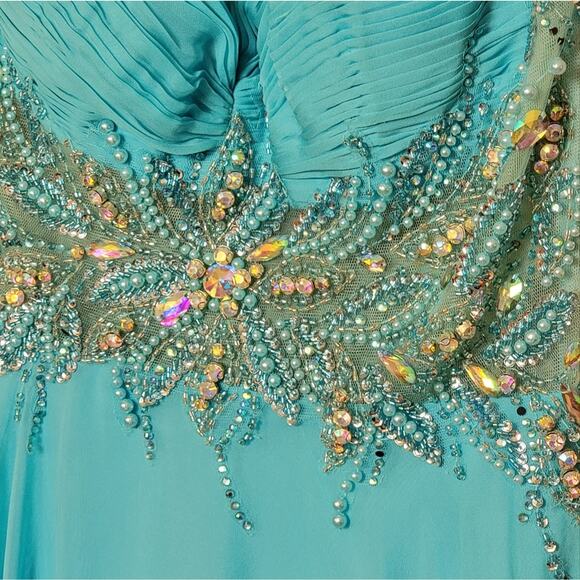 NWT Morrell Maxie Aqua Blue Sheer Back Gown, Style # 14825, Sz 4 - Picture 5 of 11
